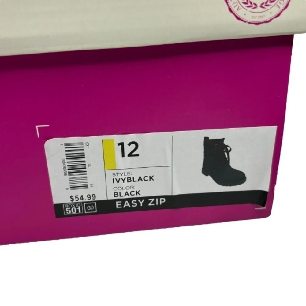 SO American Heritage Ivy Boots‎ Black Girls Size 12 Side Easy Zip Combat Boots